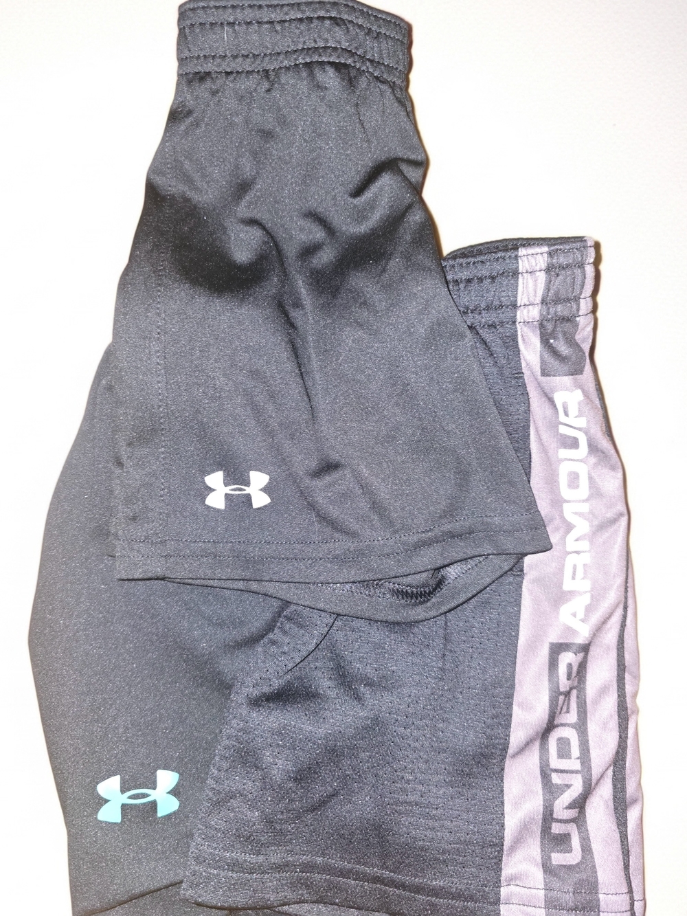 Under Armour Black Shorts with Gray Side Panel and Mint Logo